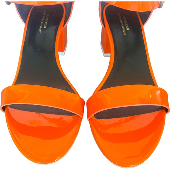 Kate Spade Orange Chunky Patent Faux Leather* Block Heels Sandals Size 7.5 - Picture 11 of 16